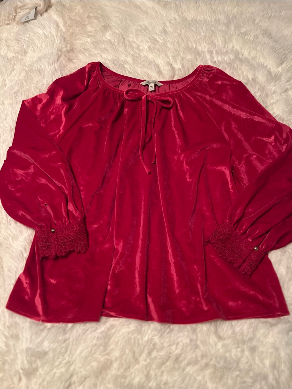 The Pioneer Woman Velvet Tie-Front Blouse in Rich Fuchsia